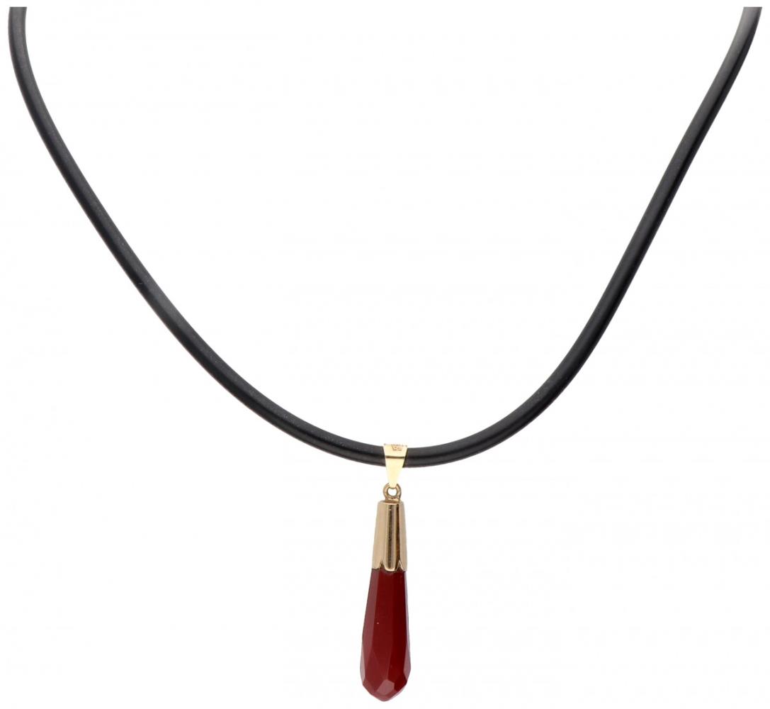 Rubber necklace with a 14K. yellow gold closure and pendant set with carnelian. - Image 2 of 3