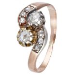 14K. Rose gold antique toi et moi ring set with rose cut diamond in 835/1000 silver.