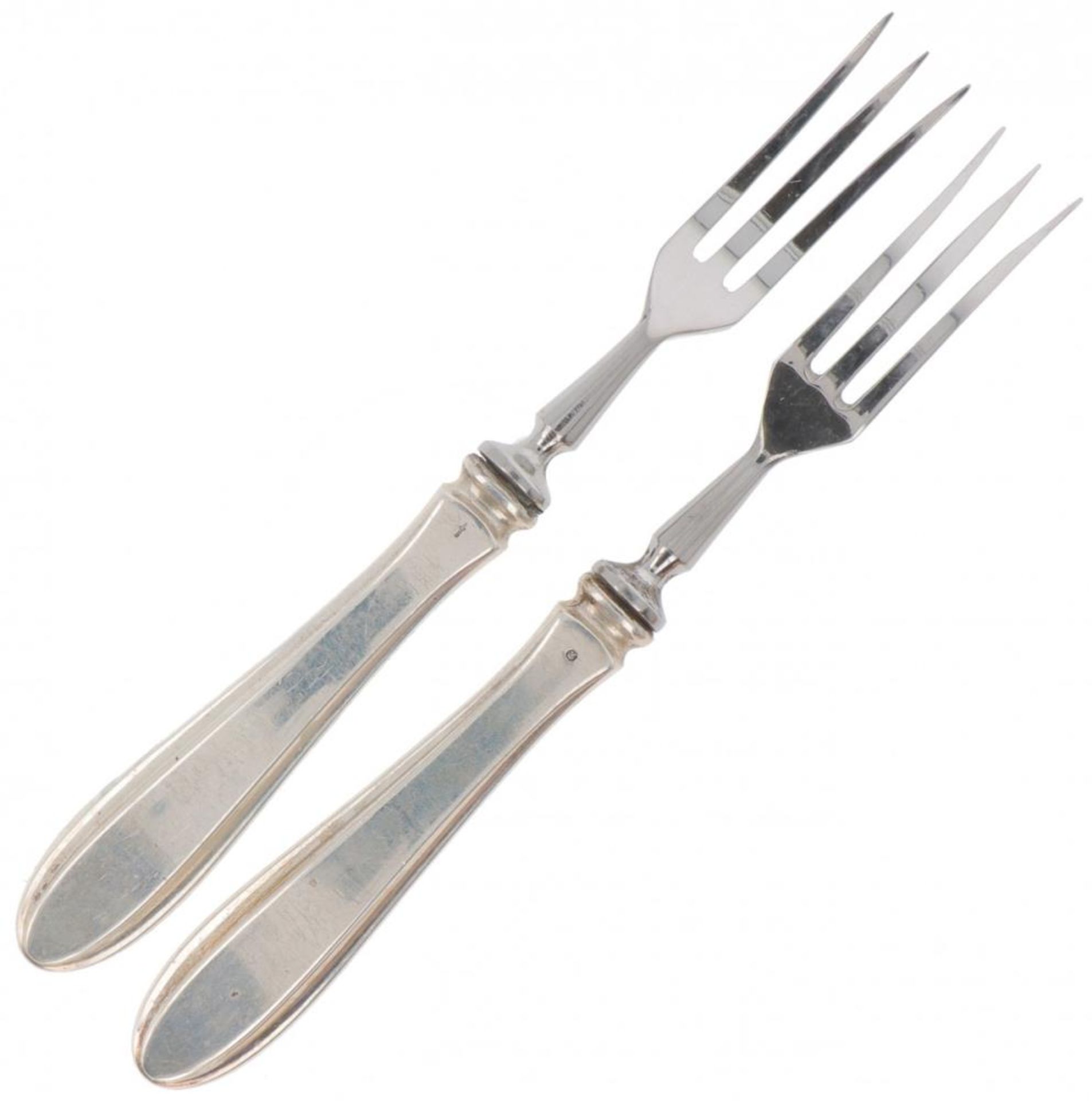 (6) piece set of fruit forks "Dutch point fillet" silver. - Image 2 of 3