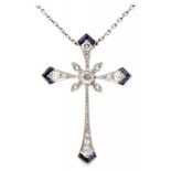BLA 10K. White gold necklace with cross-shaped Art Deco pendant set with approx. 0.15 ct. diamond an