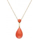 14K. Yellow gold vintage necklace with a red coral pendant.