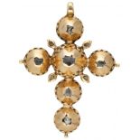 14K. Yellow gold Georgian style antique cross-shaped pendant set with rose cut diamond.