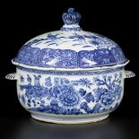 A porcelain tureen with cover, with floral and figure decoration, China, 18th century.