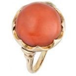 14K. Yellow gold ring set with approx. 7.51 ct. red coral.