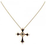 18K. Yellow gold necklace with 'The Sapphire Midnight Cross' pendant from the House of Igor Carl Fab