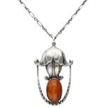 Early silver Georg Jensen necklace with no.42 Art Nouveau pendant set with amber - 830/1000.