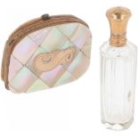 (2) piece lot of perfume bottle & wallet gold.