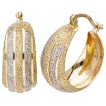 14K. Bicolor gold creole earrings with matted finish.