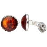 Silver N.E. From vintage cufflinks set with amber - 925/1000.