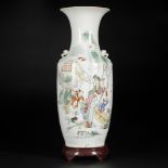 A porcelain Qiangjiang Cai vase with decoration of zotjes playing near a lice, China, late 19th cent