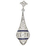 18K. White gold and Pt 900 platinum openwork Art Deco pendant set with approx. 0.43 ct. diamond and