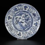 A "kraak" porcelain plate with contoured edge and a landscape decor in the centre, China, Wanli.