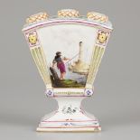A porcelain tulip vase with a decor of a fisherman, Höchst Germany, circa 1760.