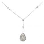 18K. White gold necklace with a teardrop-shaped pendant and set with approx. 0.83 ct. diamond.