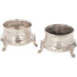 (2) piece set of salt cellars silver.