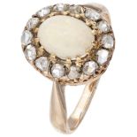 14K. Rose gold rosette ring set with diamond and approx. 0.73 ct. white opal.