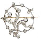 14K. Rose gold and 925/1000 silver antique brooch / pendant set with diamond.