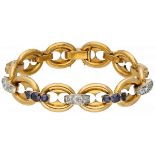 18K. Yellow gold link bracelet set with approx. 2.30 ct. diamond and approx. 3.10 ct. natural sapphi