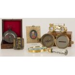 A lot of various items including nautical objects such as compasses and a mother-of-pearl glued stag