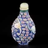 A porcelain famille rose snuff bottle with wu fu (five bats) decor, China, 19th century.