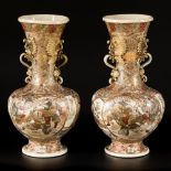 A set of (2) Satsuma earthenware vases with floral decoration, Japan, end of Meiji period.