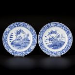 A set of (2) porcelain plates with floral decor, China, Kangxi.