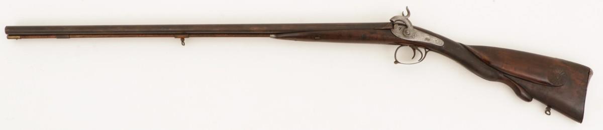 A double barrel percussion hunting rifle, Belgium, late 19th century.