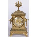 A brass Japy Frères et Compagnie (J.F.C.) Louis XVI-style mantel clock, France, circa 1900.