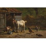 Simon van den Berg (Overschie 1812 - 1891 Arnhem), Goats and chicken by a stable.