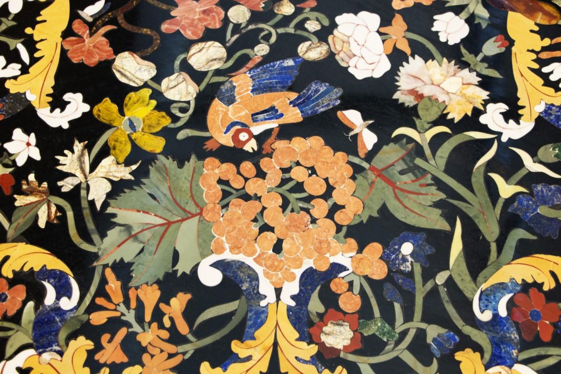 A rectangular Italian pietra dura table top with birds between blossom branches, 20th century. - Image 4 of 8