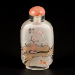 A glass snuff bottle decorated with goldfish, crickets and dragonfly, China, 1st half 20th century.