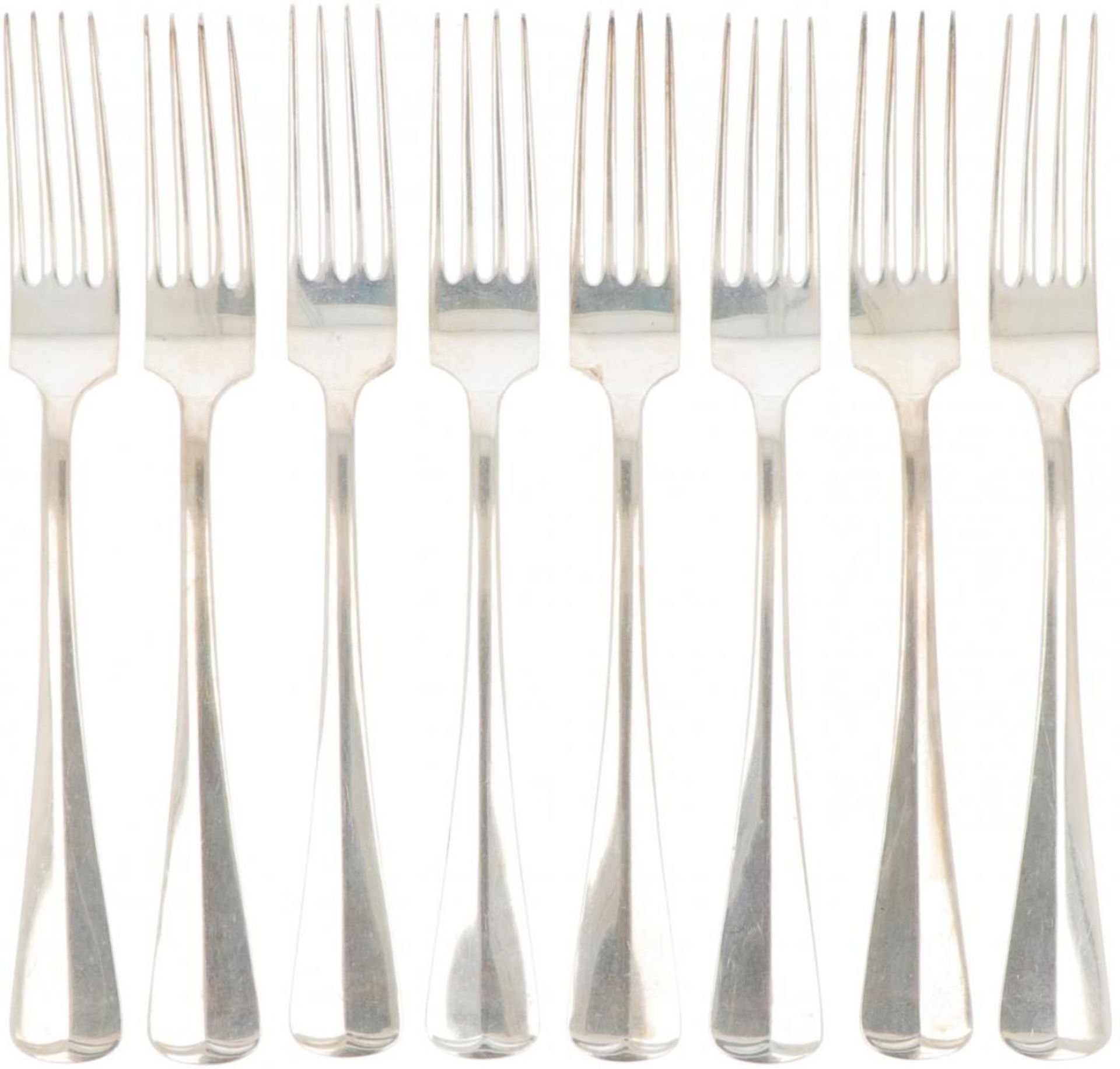 (8) piece set dinner forks "Haags Lofje" silver.