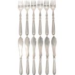 (12) piece silver fish cutlery set.