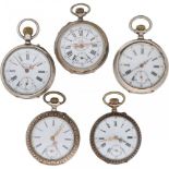 Lot (5) Pocket Watches - Silver