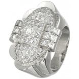 Pt 950 Platinum Art Deco tank ring set with approx. 2.36 ct. diamond.