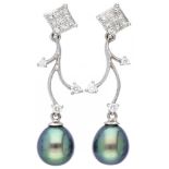18K. White gold Mikura Pearls earrings set with approx. 0.40 ct. diamond and Tahiti pearl.