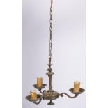 A copper three-light pendant chandelier, Dutch, 20th century.