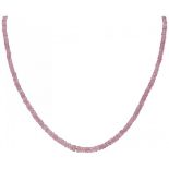 Single strand necklace with natural pink sapphire and a 14K. yellow gold closure.