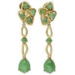 14K. Yellow gold vintage earrings set with approx. 6.56 ct. jade.