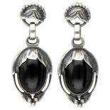 Silver Georg Jensen earrings of the year 2010, set with black agate - 925/1000.