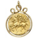 14K. Yellow gold Jeanne D'arc Art Nouveau pendant.