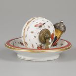 A porcelain inkwell painted with various insects, France, 1st half 20th century.