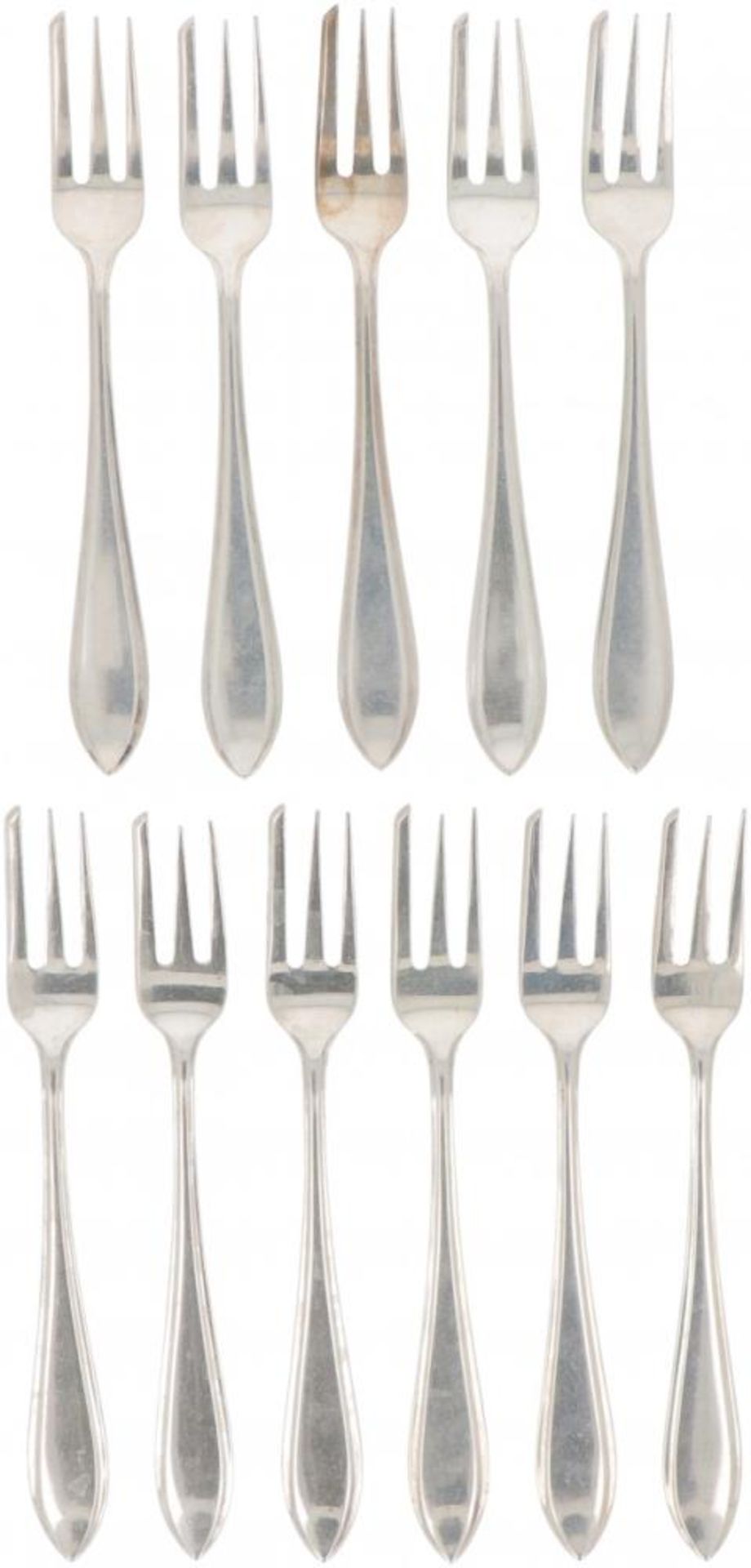 (11) piece set of cake forks "Dutch point fillet" silver.