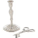 Miniature candlestick & silver wick cutter.