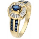 Classic 18K. yellow gold ring set with approx. 0.40 ct. diamond and sapphire.