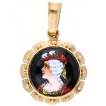 14K. Yellow gold pendant with portrait in Email d'Art.