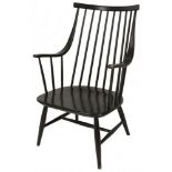 A black painted wood Scandinavian design "shaker-style" armchair, Denmark, 2nd half 20th century.