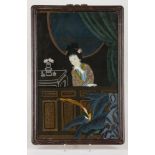 A young lady contemplating, framed painting behind glass (reverse glass painting), China, 20th centu