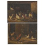 Wilhelm Albertus Lammers (Aalten 1857 - 1913 Ginniken/Breda), Chickens in a stable (2x) pendants.