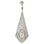 14K. White gold Art Deco openwork pendant set with approx. 0.20 ct. diamond.